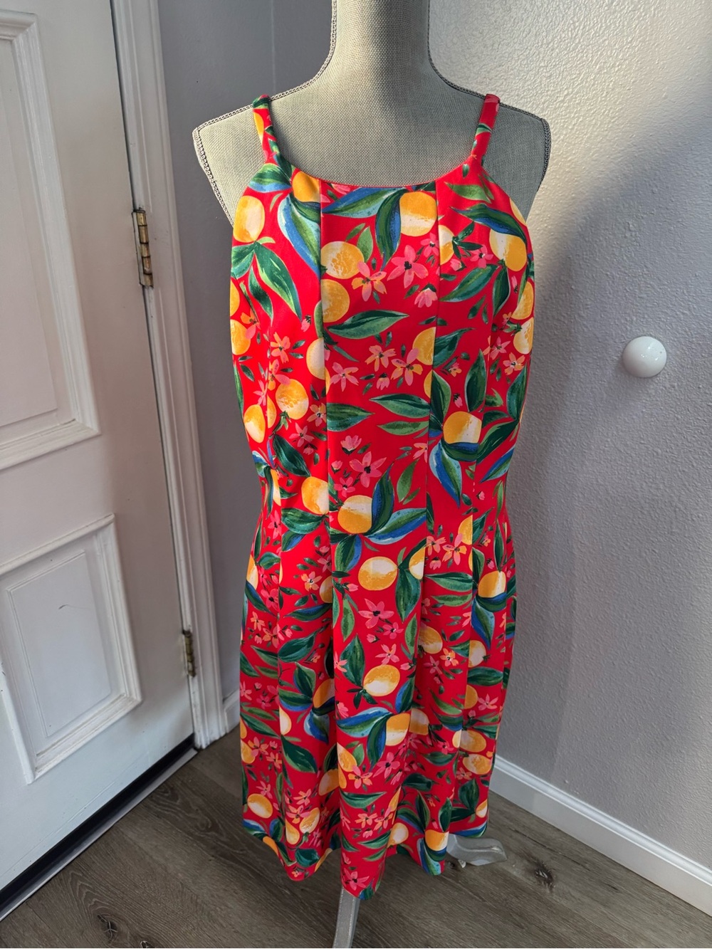Vince Camuto Red Citrus & Floral Midi Dress